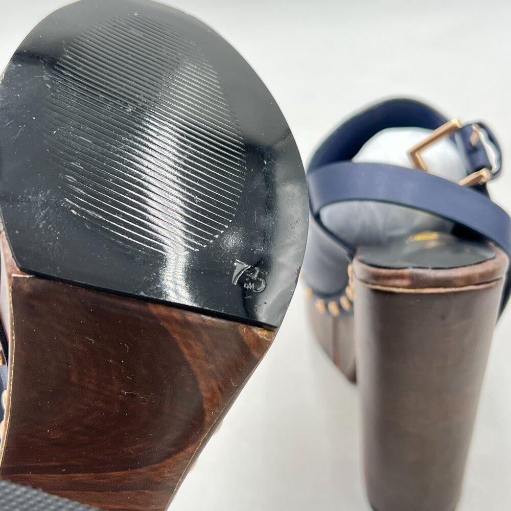 Navy Leather Studded Slingback Platform Heels - Picture 6 of 8